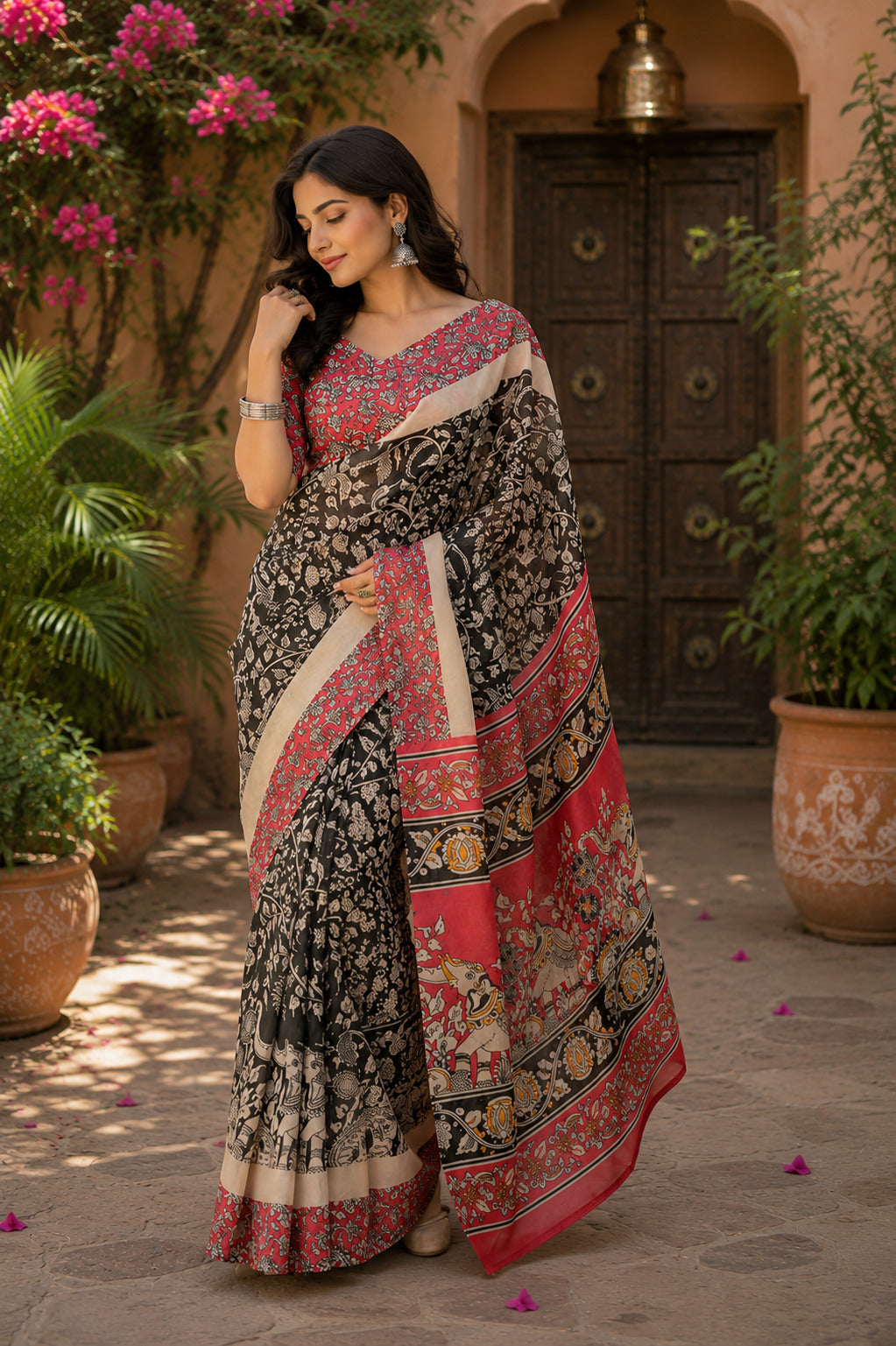 Dwija Fashion Women'S Casual Wear Printed Linen Designer Saree With Unstitched Blouse-Black