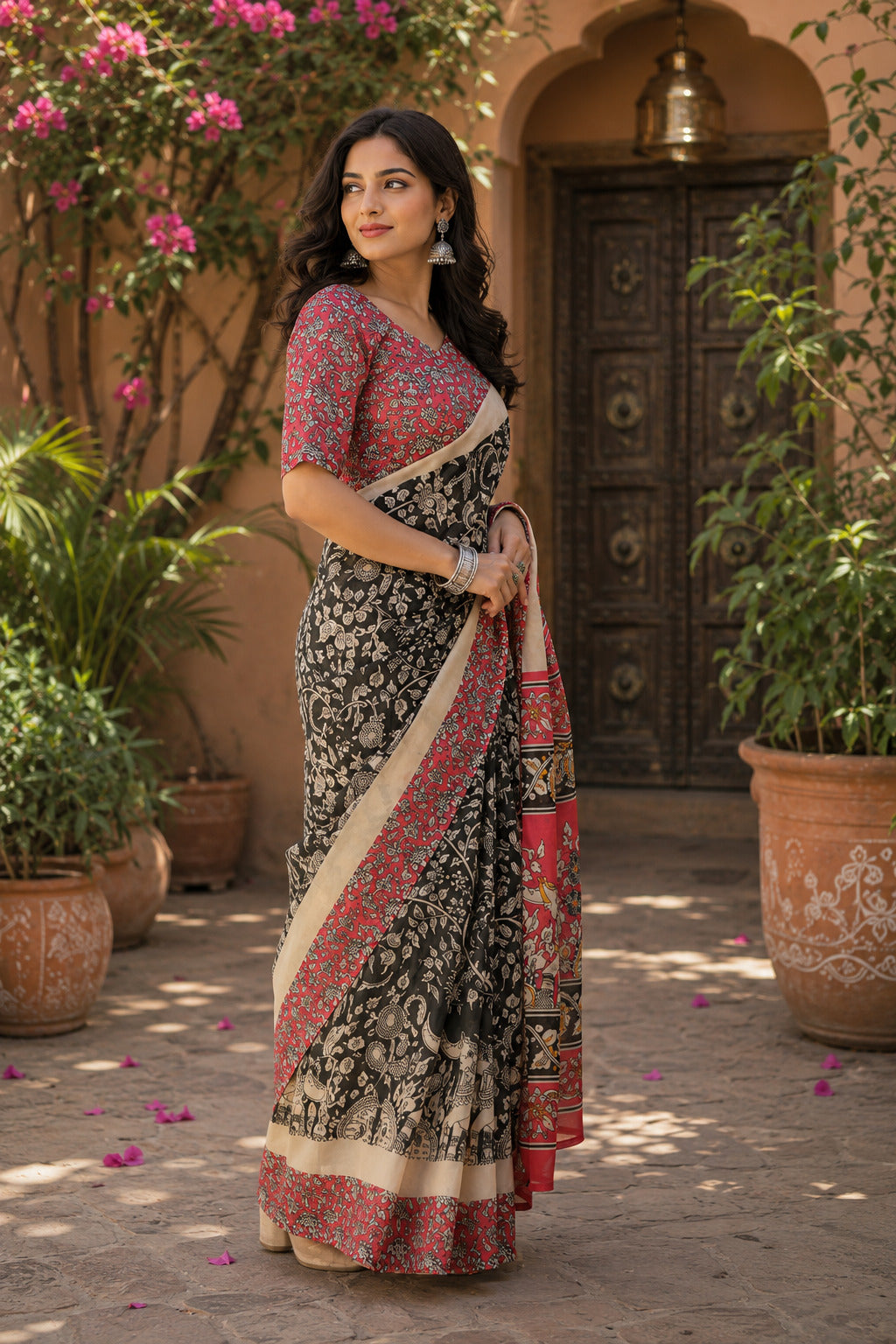 Dwija Fashion Women'S Casual Wear Printed Linen Designer Saree With Unstitched Blouse-Black