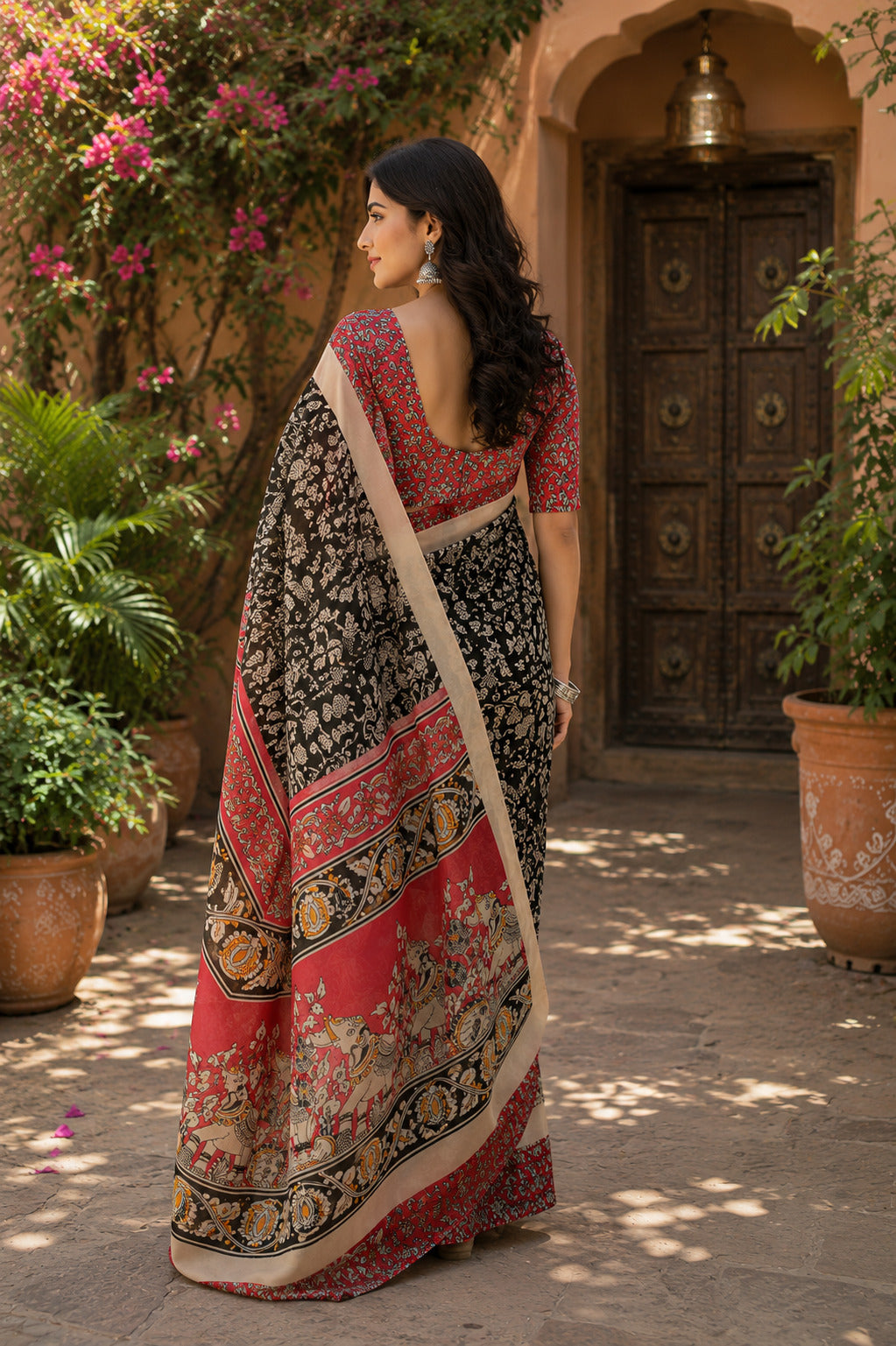 Dwija Fashion Women'S Casual Wear Printed Linen Designer Saree With Unstitched Blouse-Black