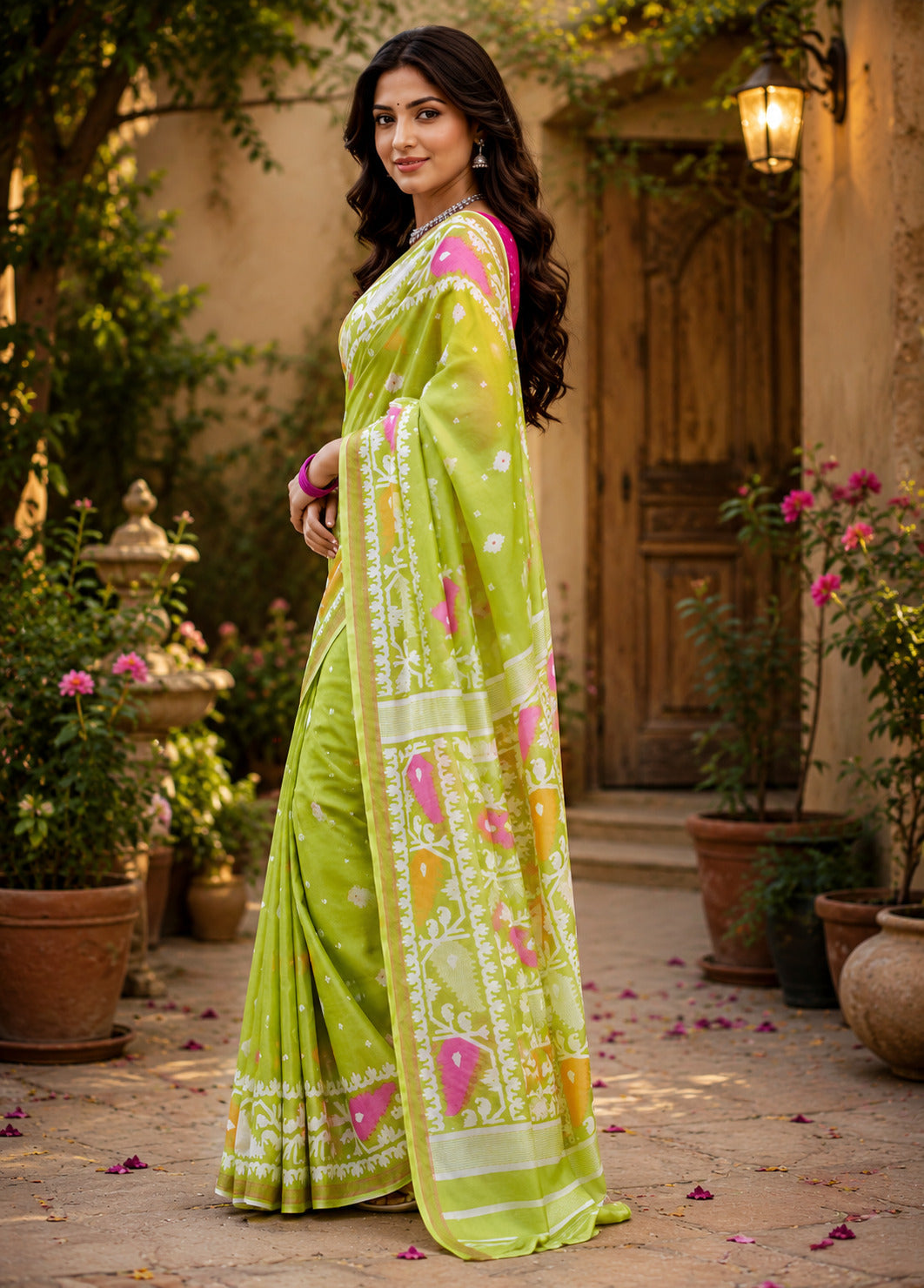 Dwija Fashion Women'S Casual Wear Printed Linen Designer Saree With Unstitched Blouse-Mint Green