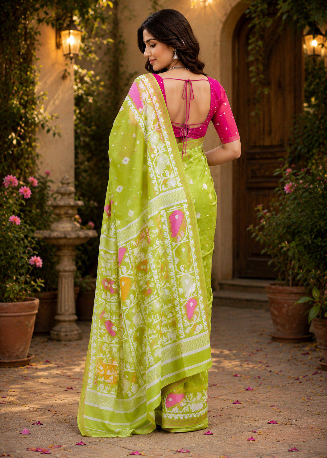 Dwija Fashion Women'S Casual Wear Printed Linen Designer Saree With Unstitched Blouse-Mint Green