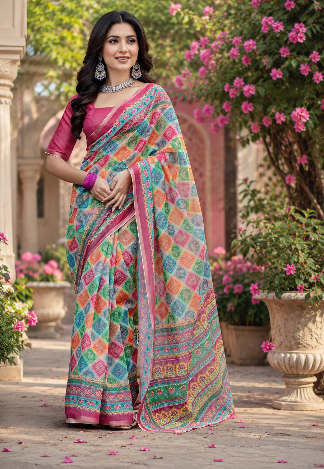 Dwija Fashion Women'S Casual Wear Printed Linen Designer Saree With Unstitched Blouse-Multicolor