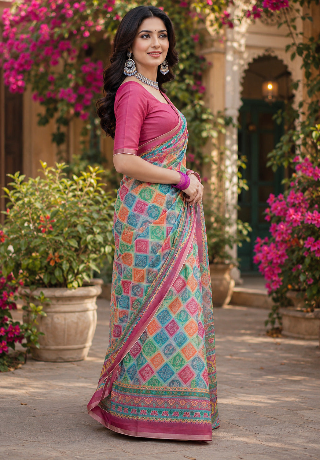 Dwija Fashion Women'S Casual Wear Printed Linen Designer Saree With Unstitched Blouse-Multicolor