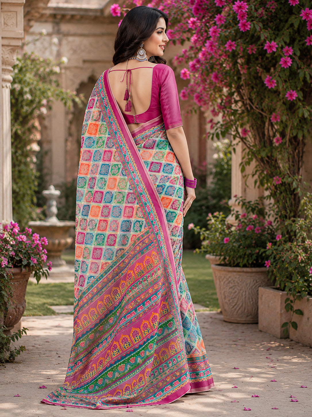 Dwija Fashion Women'S Casual Wear Printed Linen Designer Saree With Unstitched Blouse-Multicolor