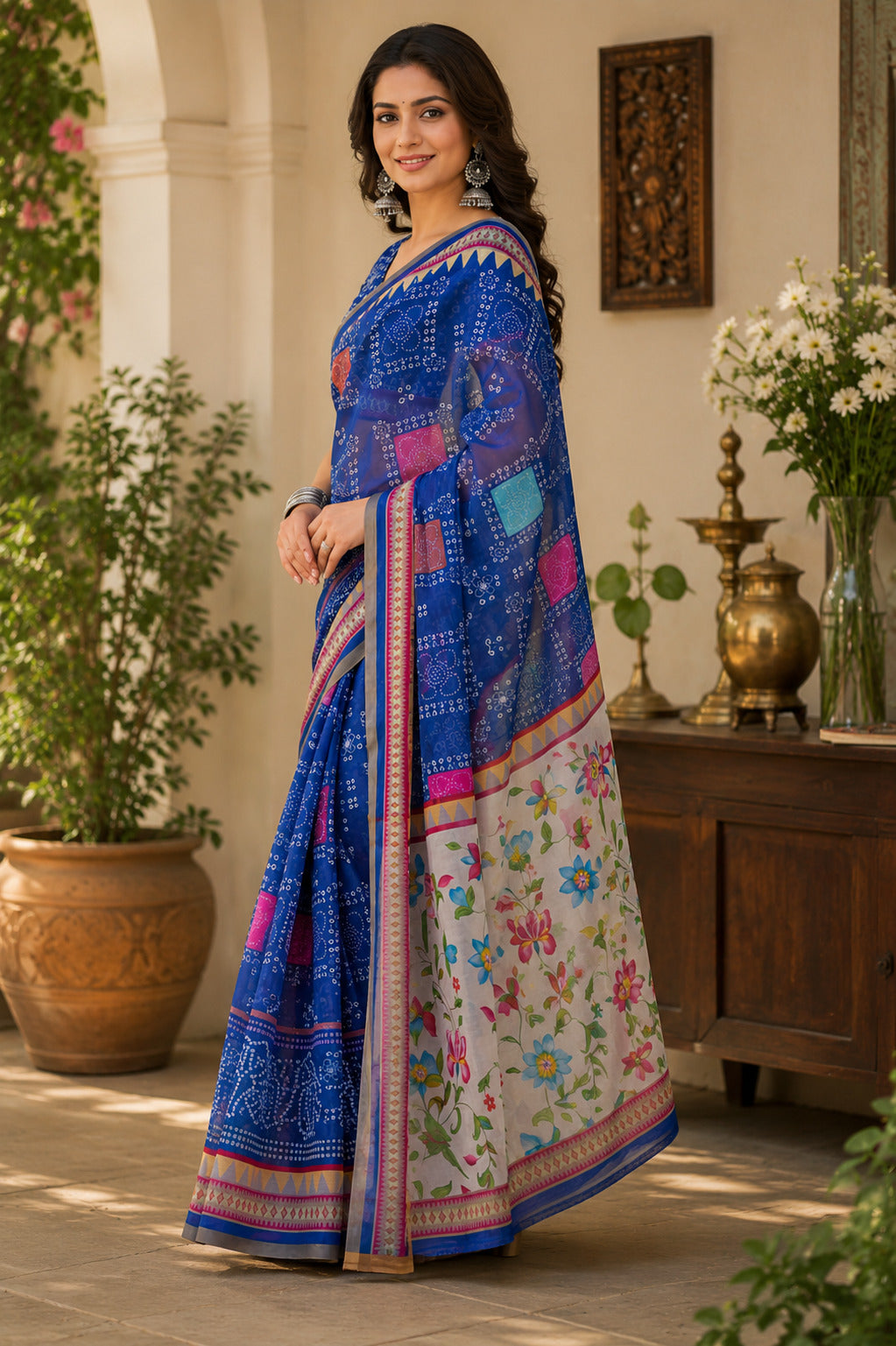 Dwija Fashion Women'S Casual Wear Printed Linen Designer Saree With Unstitched Blouse-Blue