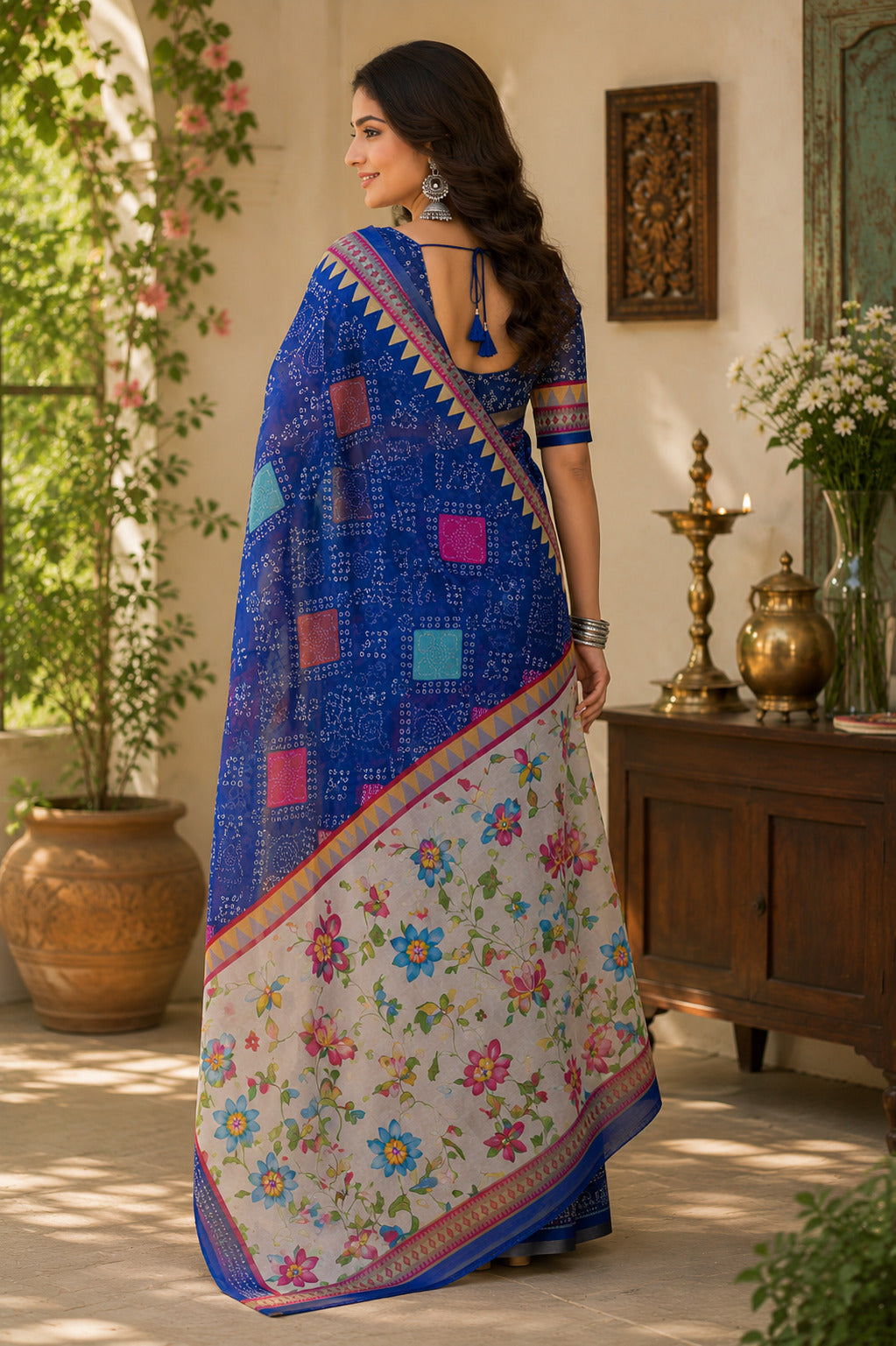 Dwija Fashion Women'S Casual Wear Printed Linen Designer Saree With Unstitched Blouse-Blue