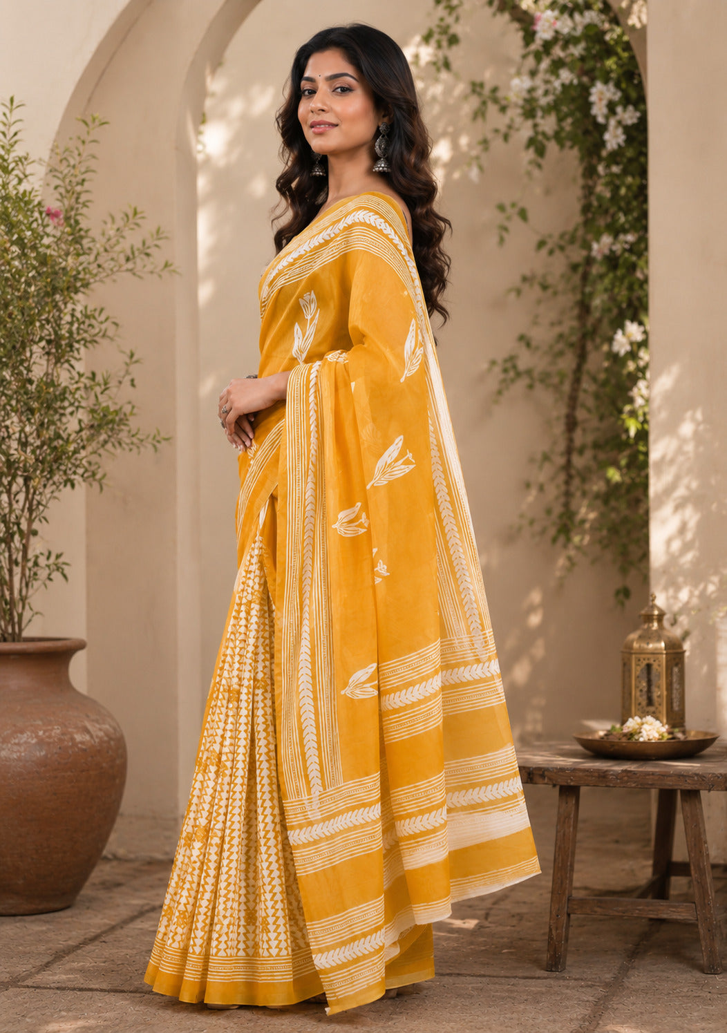 Dwija Fashion Women'S Casual Wear Printed Linen Designer Saree With Unstitched Blouse-Yellow