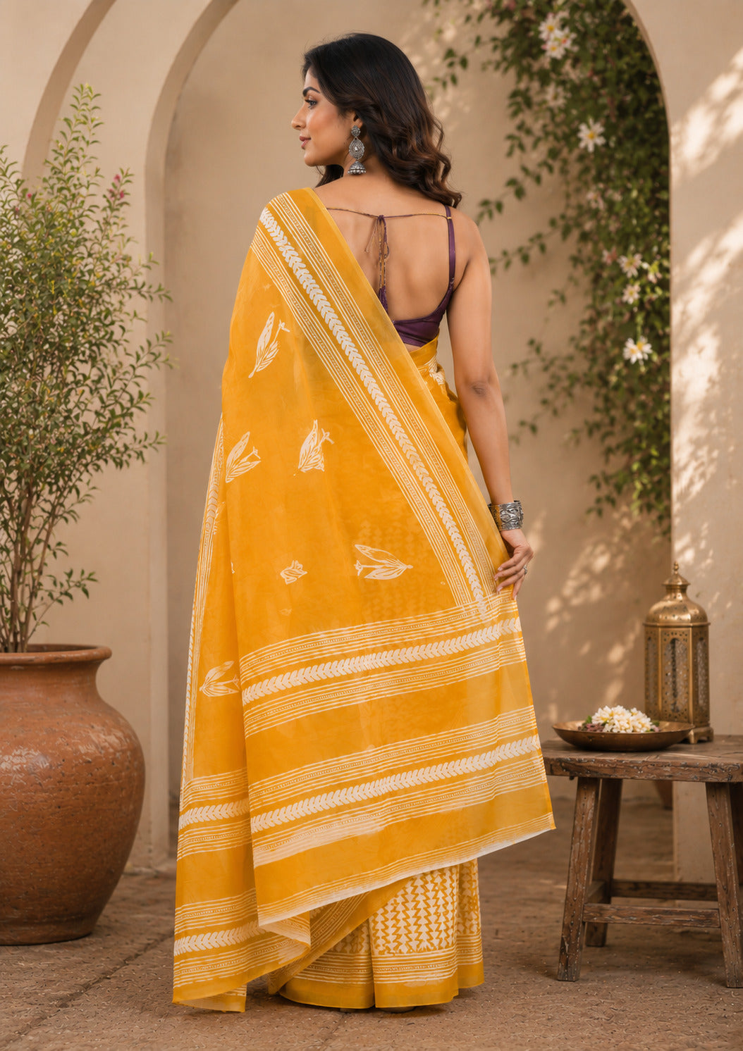 Dwija Fashion Women'S Casual Wear Printed Linen Designer Saree With Unstitched Blouse-Yellow