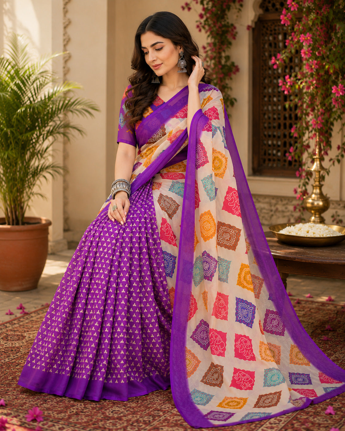 Dwija Fashion Women'S Casual Wear Printed Linen Designer Saree With Unstitched Blouse-Purple