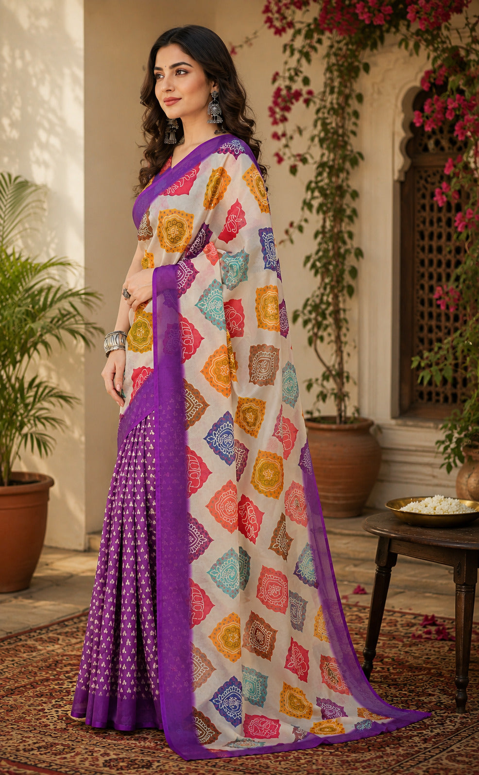 Dwija Fashion Women'S Casual Wear Printed Linen Designer Saree With Unstitched Blouse-Purple