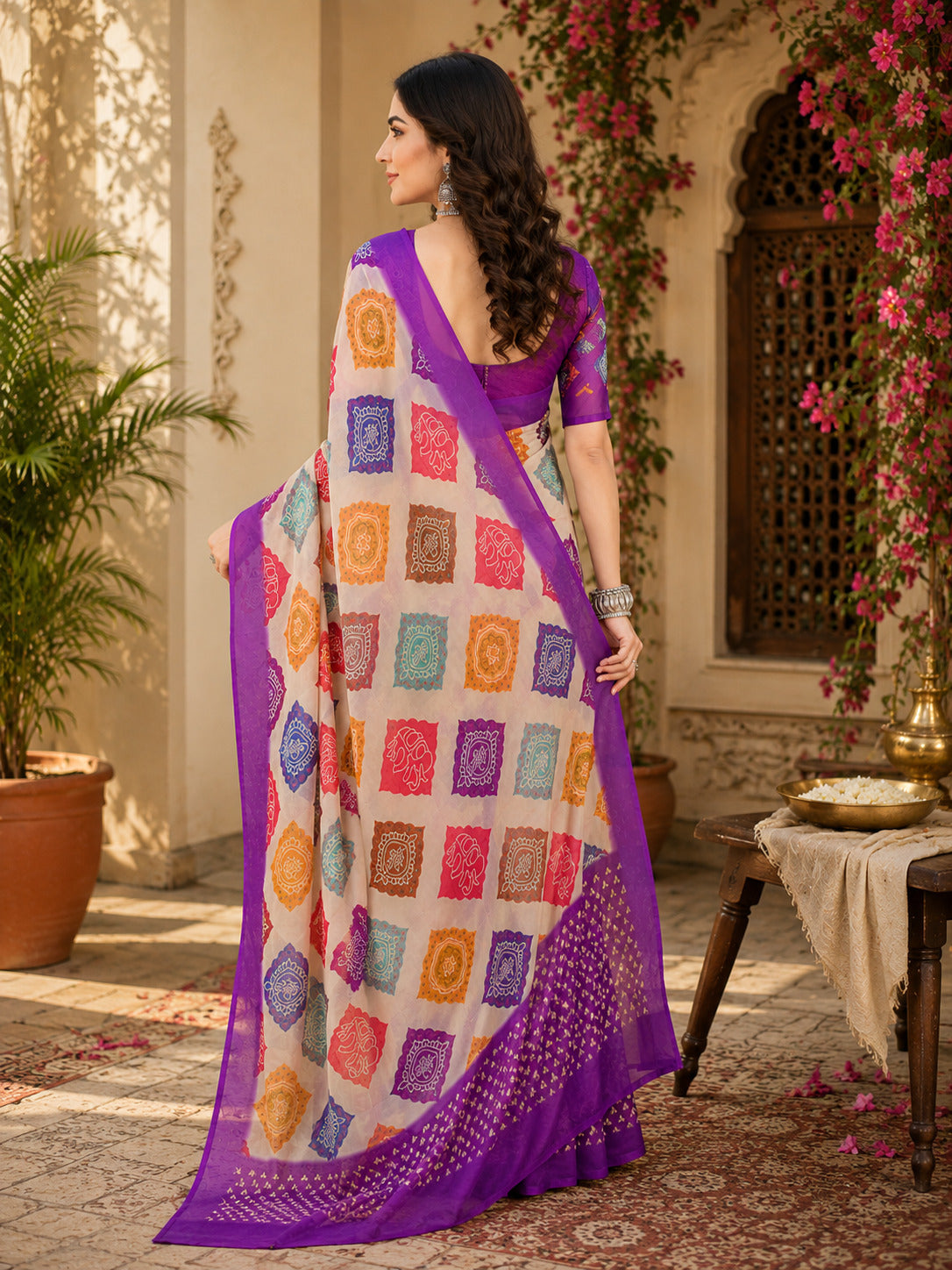 Dwija Fashion Women'S Casual Wear Printed Linen Designer Saree With Unstitched Blouse-Purple