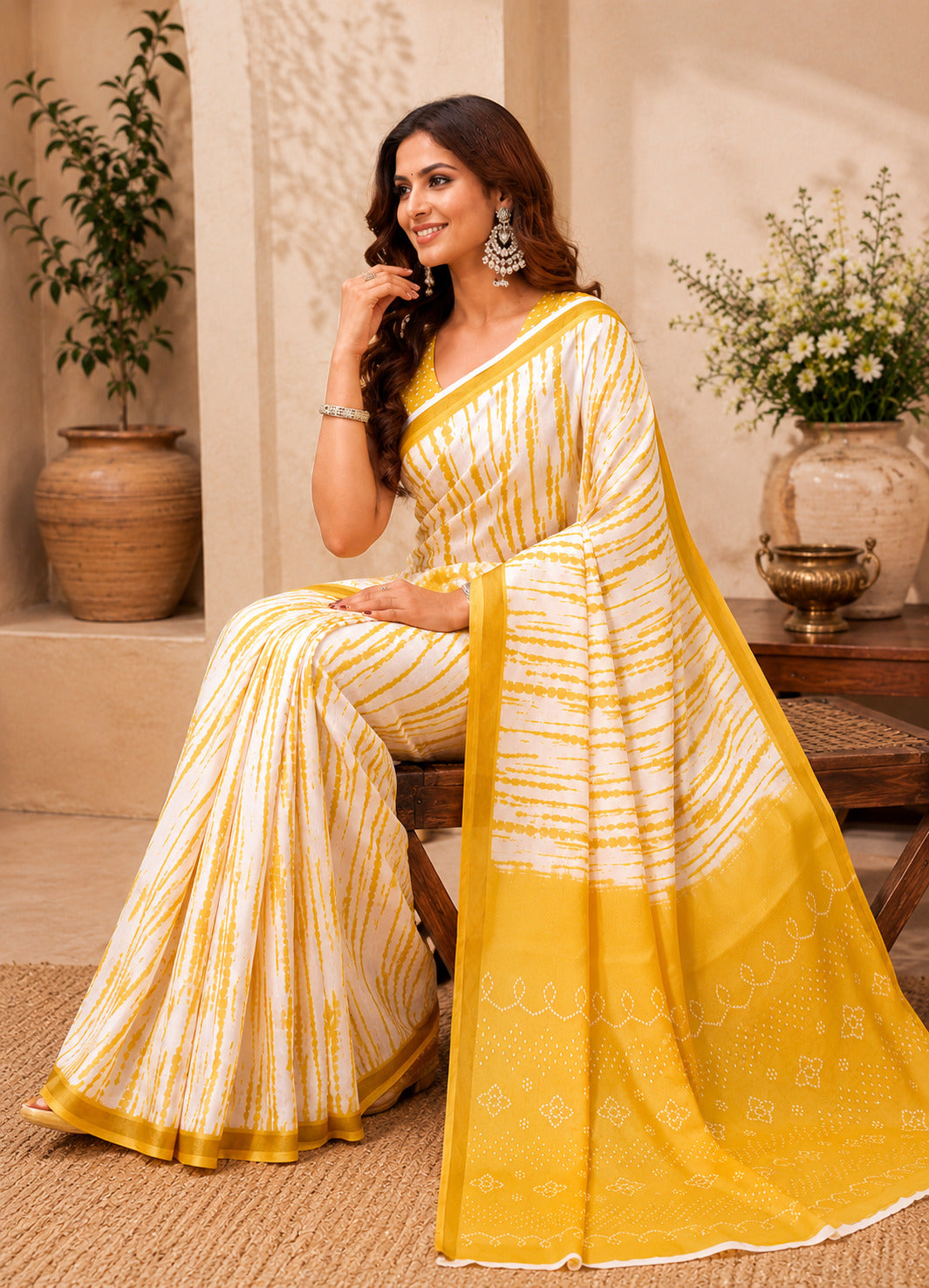 Dwija Fashion Women'S Casual Wear Printed Linen Designer Saree With Unstitched Blouse-Yellow