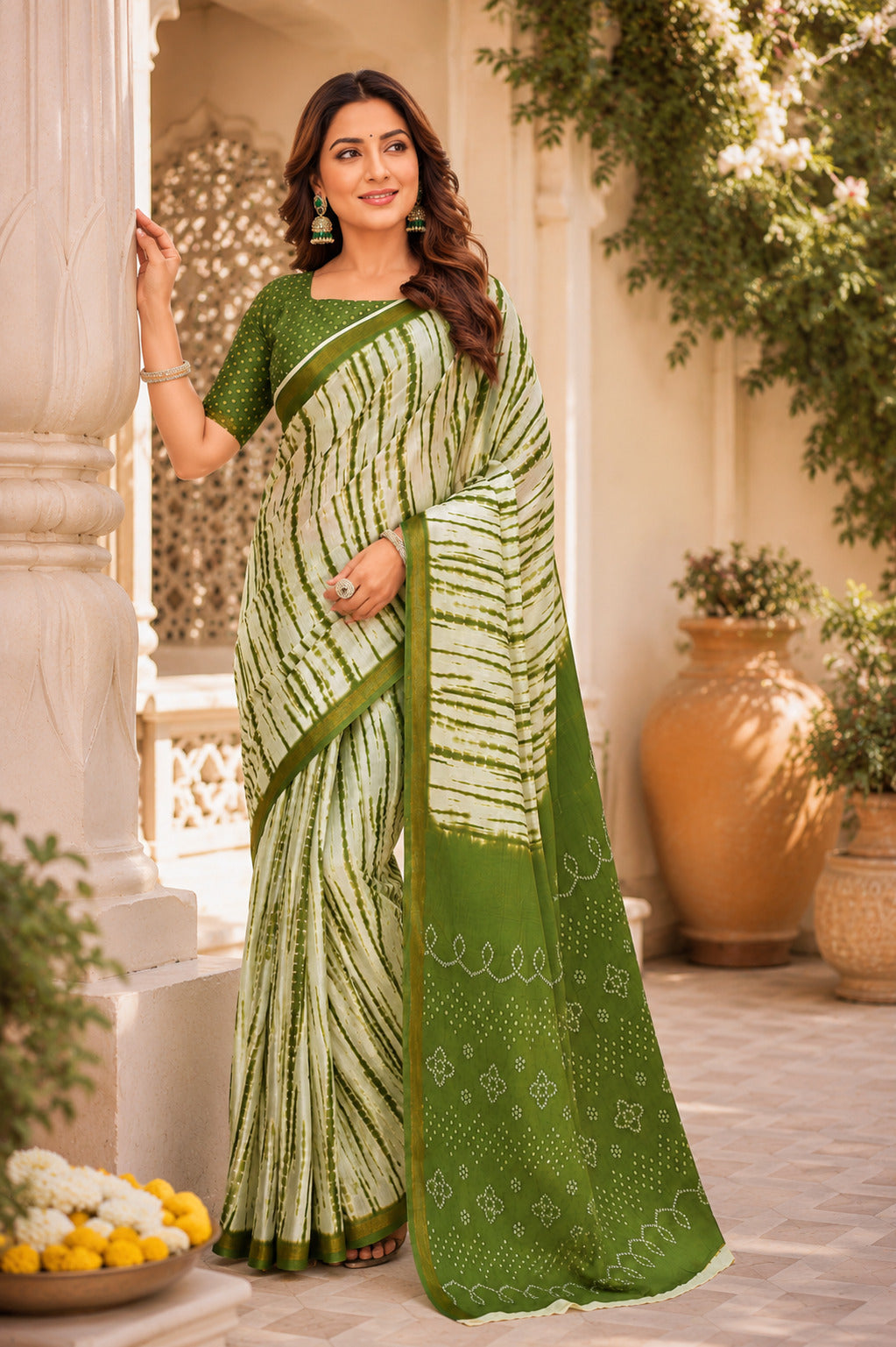 Dwija Fashion Women'S Casual Wear Printed Linen Designer Saree With Unstitched Blouse-Green