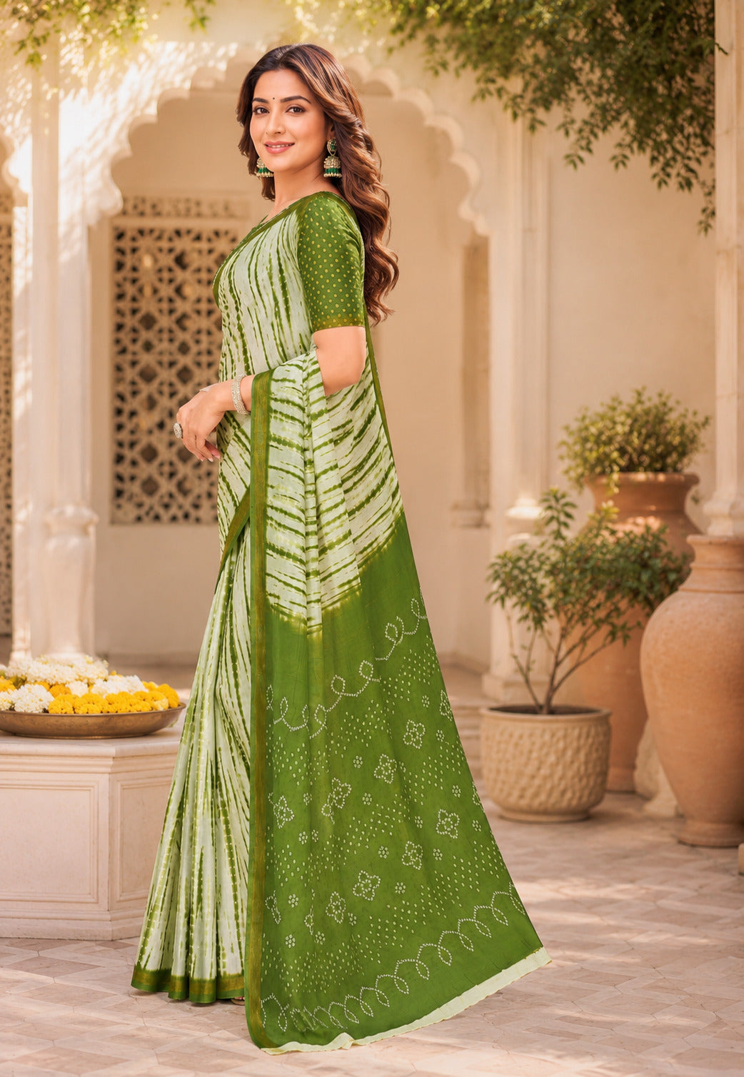 Dwija Fashion Women'S Casual Wear Printed Linen Designer Saree With Unstitched Blouse-Green