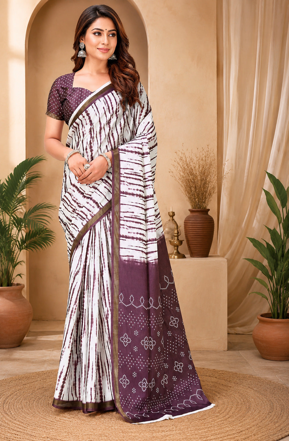 Dwija Fashion Women'S Casual Wear Printed Linen Designer Saree With Unstitched Blouse-Purple