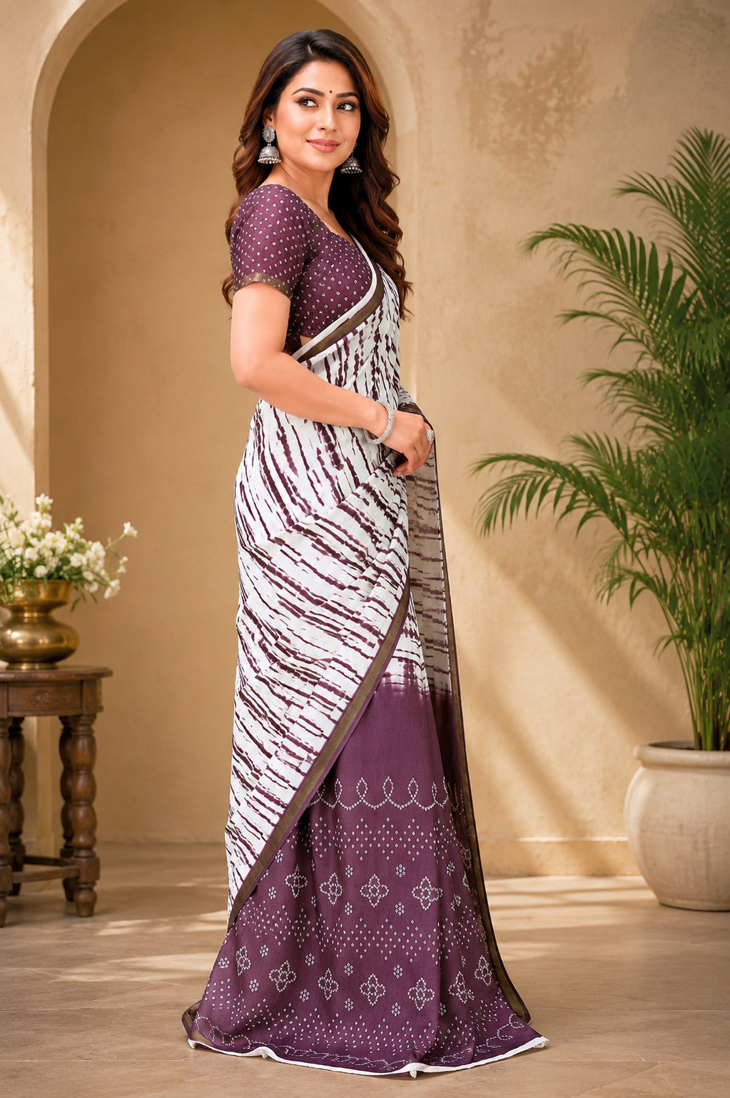 Dwija Fashion Women'S Casual Wear Printed Linen Designer Saree With Unstitched Blouse-Purple