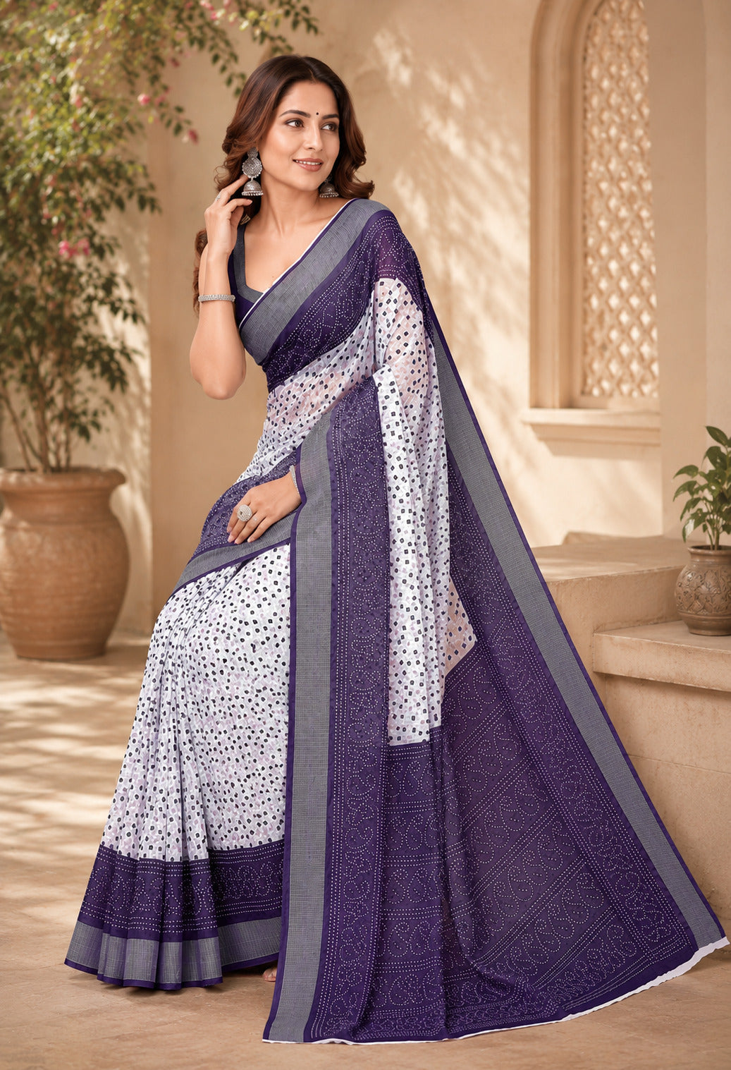 Dwija Fashion Women'S Casual Wear Printed Linen Designer Saree With Unstitched Blouse-Royal Blue