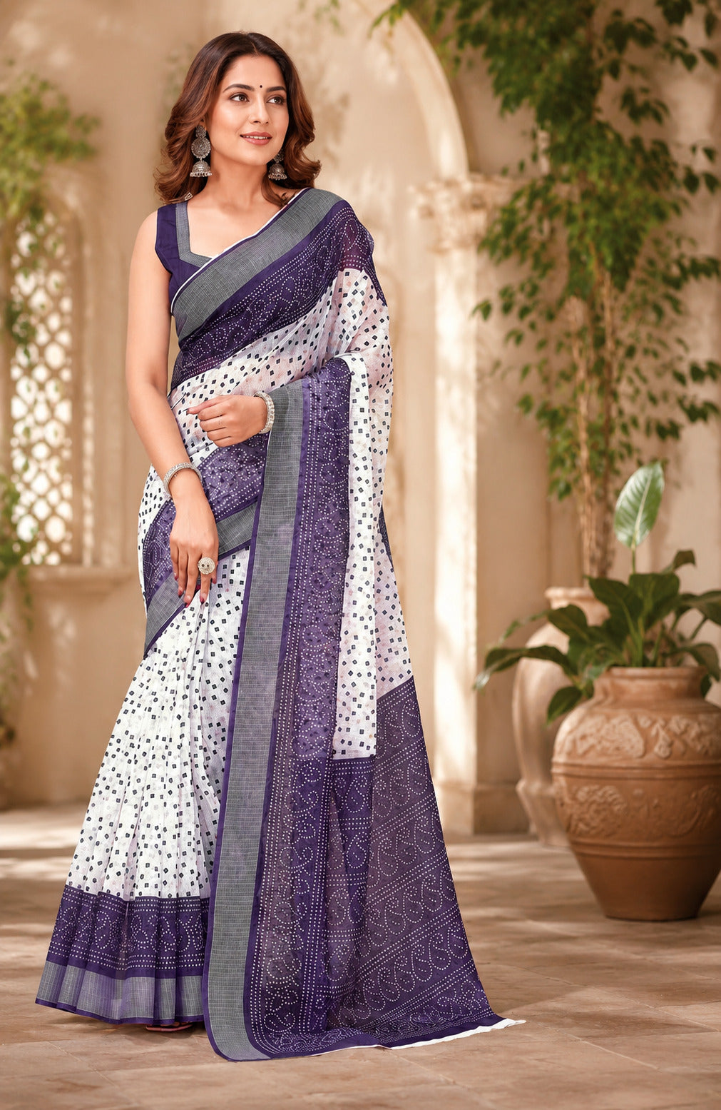 Dwija Fashion Women'S Casual Wear Printed Linen Designer Saree With Unstitched Blouse-Royal Blue