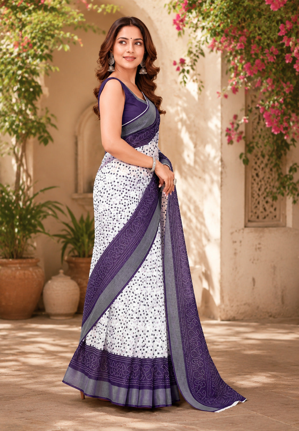 Dwija Fashion Women'S Casual Wear Printed Linen Designer Saree With Unstitched Blouse-Royal Blue