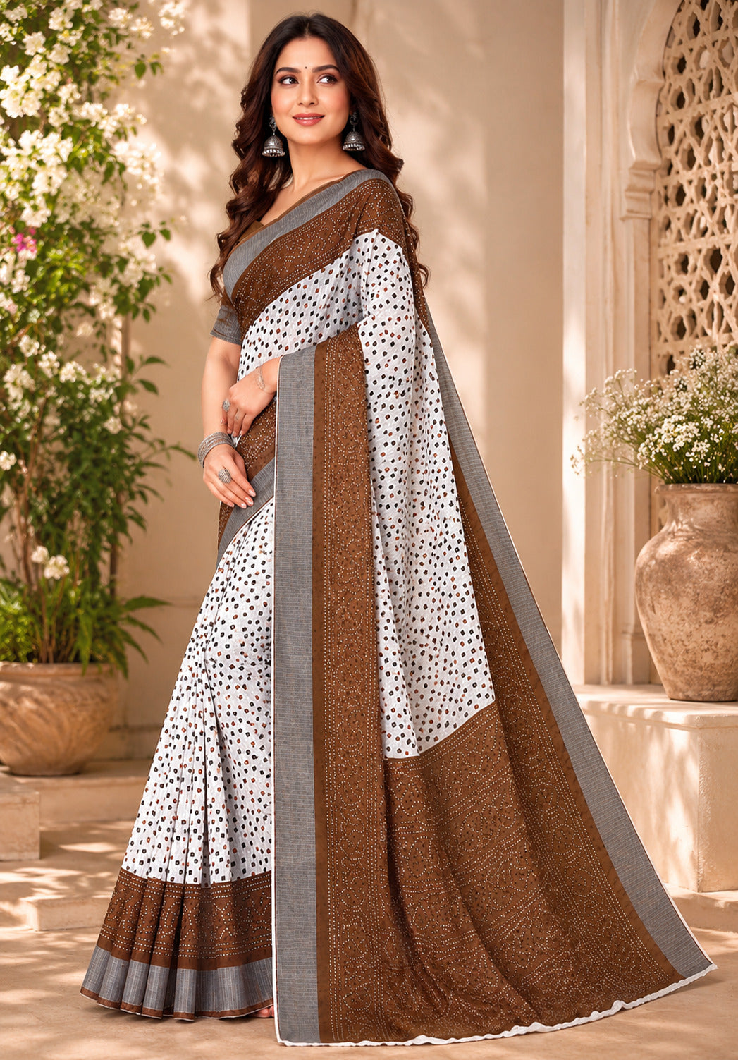 Dwija Fashion Women'S Casual Wear Printed Linen Designer Saree With Unstitched Blouse-White