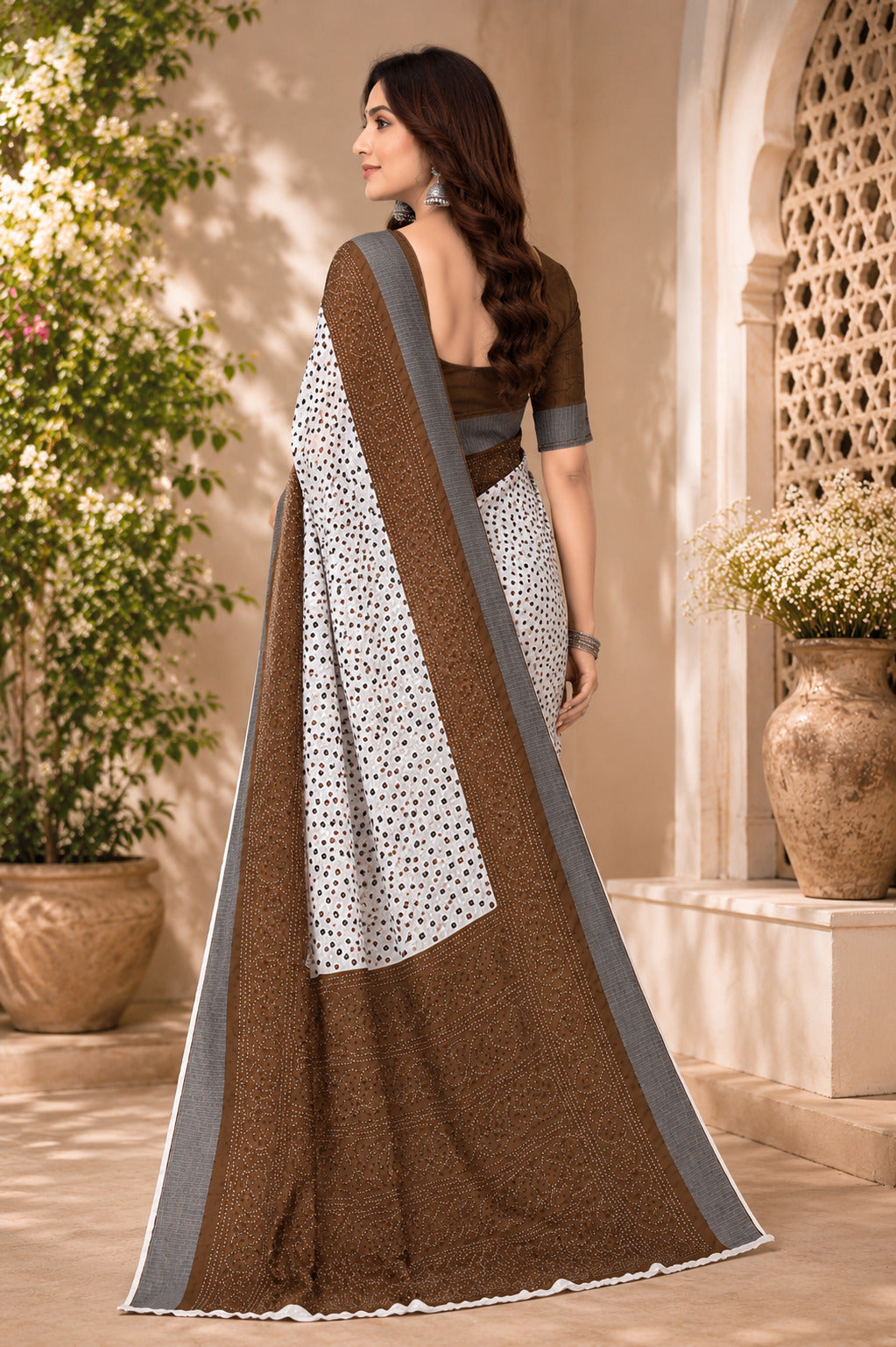 Dwija Fashion Women'S Casual Wear Printed Linen Designer Saree With Unstitched Blouse-White