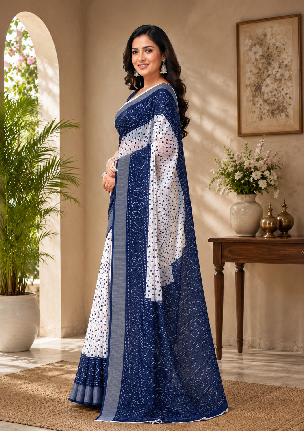 Dwija Fashion Women'S Casual Wear Printed Linen Designer Saree With Unstitched Blouse-Royal Blue