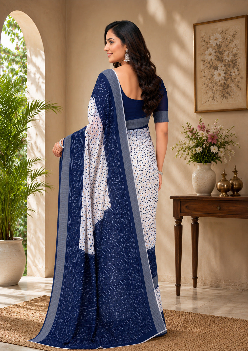 Dwija Fashion Women'S Casual Wear Printed Linen Designer Saree With Unstitched Blouse-Royal Blue