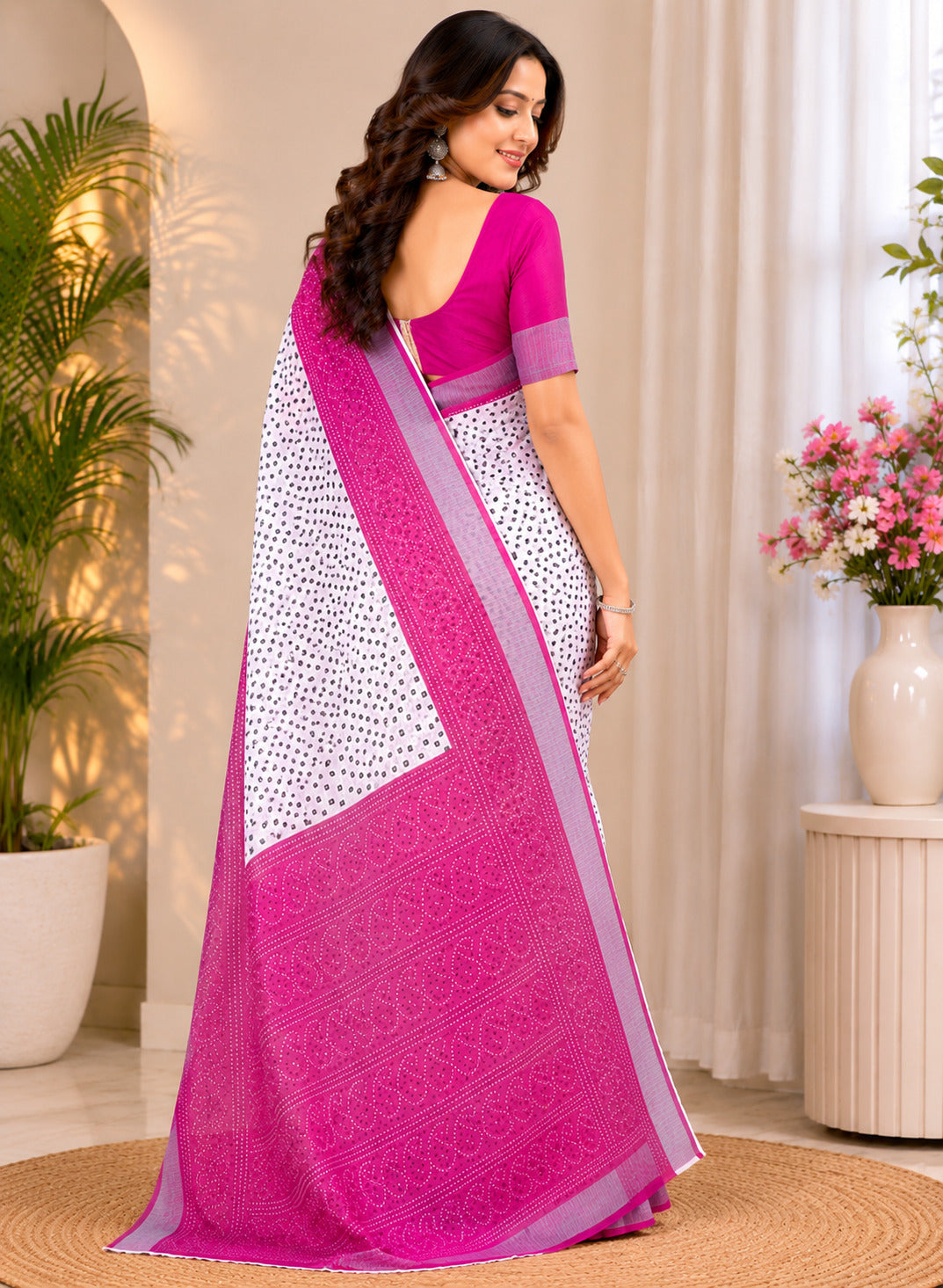 Dwija Fashion Women'S Casual Wear Printed Linen Designer Saree With Unstitched Blouse-White