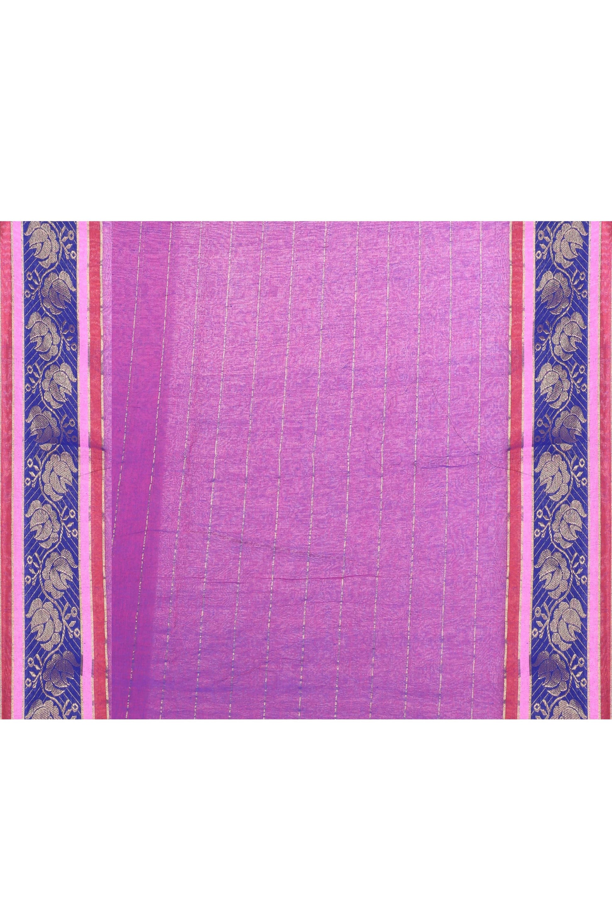 Piyari Fashion Women's Purple Embellished Zari Border Cotton Saree