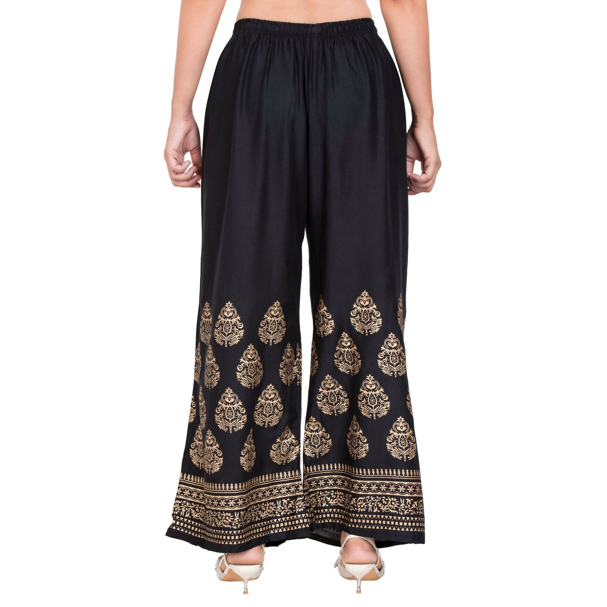 PAVONINE Black Color Golden Printed Rayon Fabric Sharara For Girls & Women