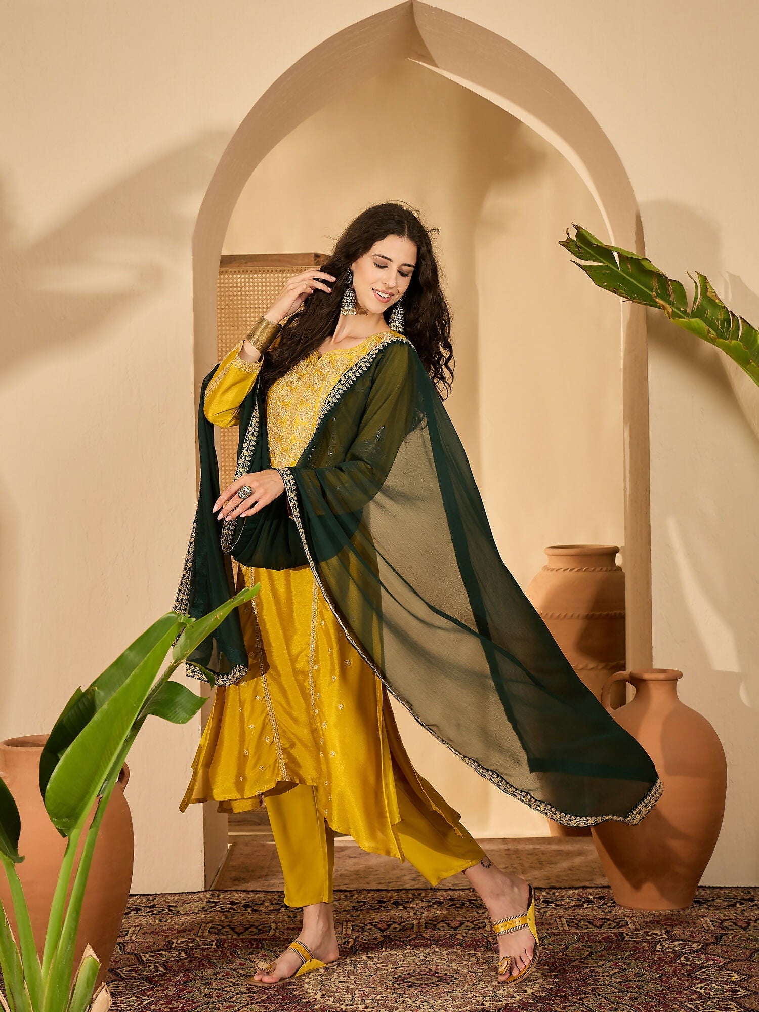 Joban Fashion Embroidery Mustard Vichitra Silk Kurta Set