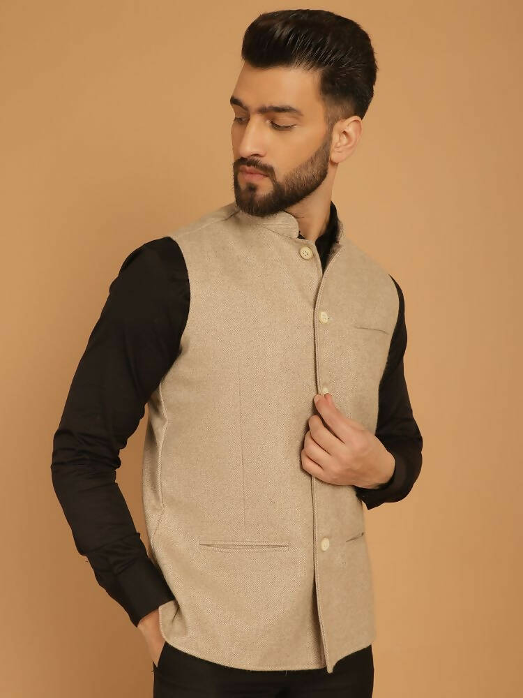 Even Apparels Pure Wool Nehru Jacket - Off White 