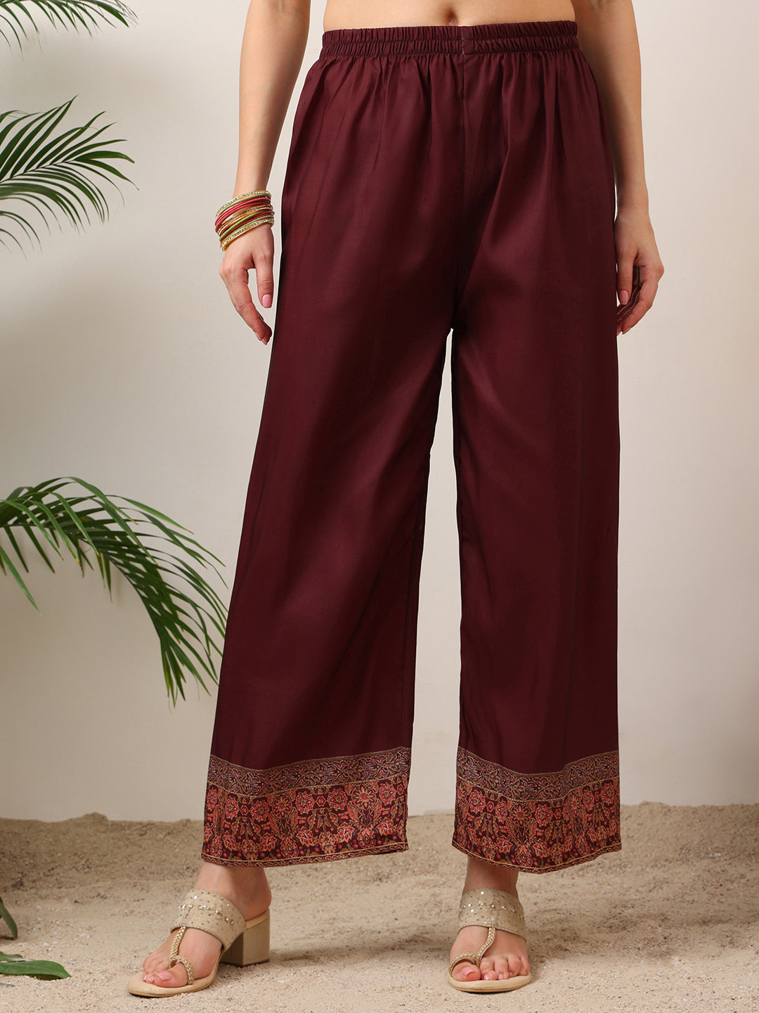 Embroidered & Printed Kurta With Palazzo & Printed Dupatta, Maroon - Hiral Fashion