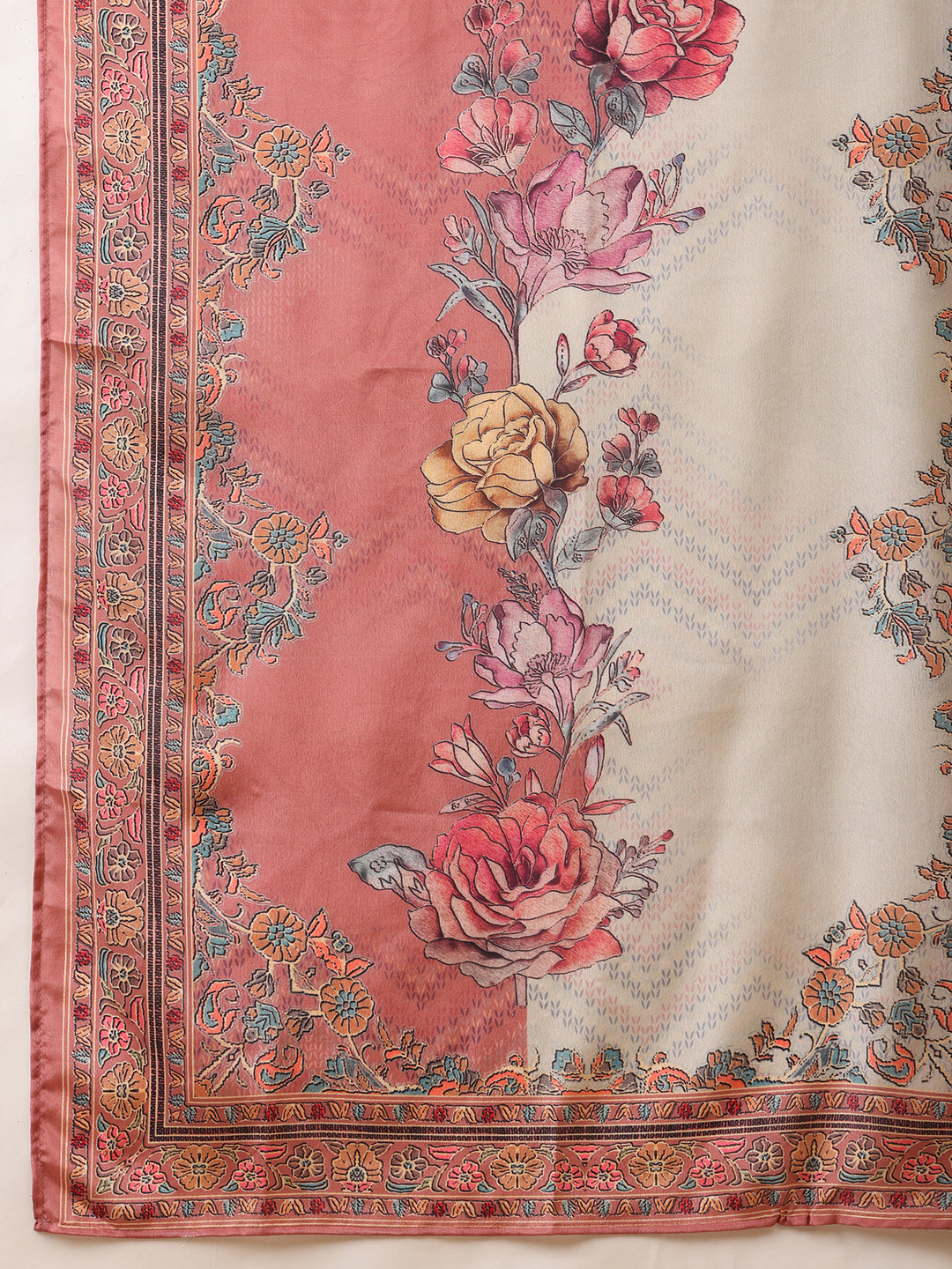Embroidered & Printed Asymmetric Kurta With Palazzo & Printed Dupatta, Pink - Hiral Fashion