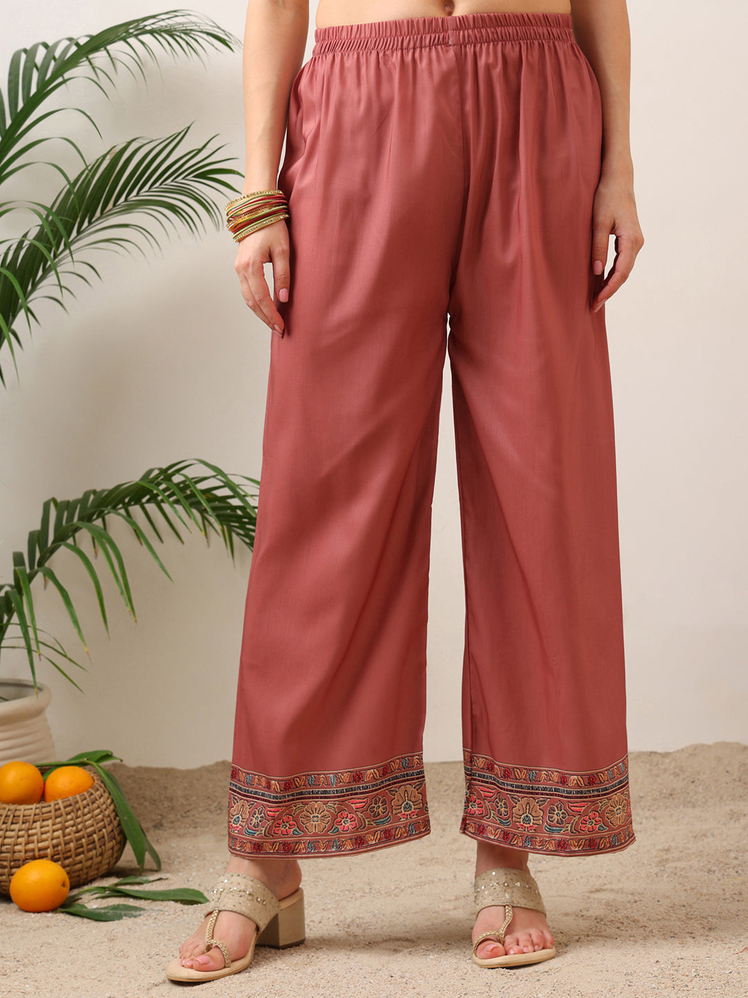 Embroidered & Printed Asymmetric Kurta With Palazzo & Printed Dupatta, Pink - Hiral Fashion