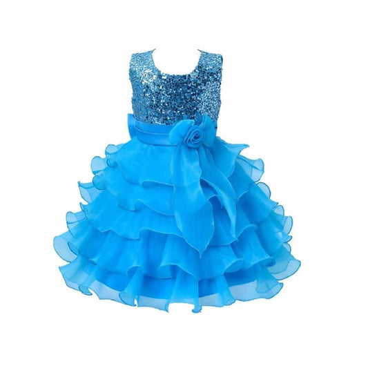 Asmaani Baby Girl's Sky Blue Color Satin Knee Length Frock (AS-dress_22071) - Grab2buy