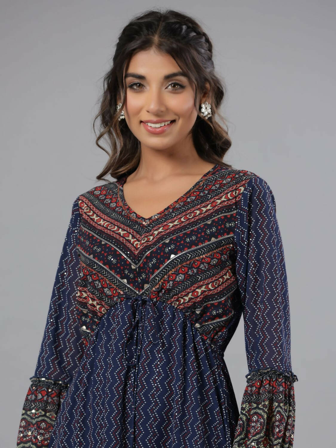 Juniper Women Navy Blue Georgette Printed Midi Dress
