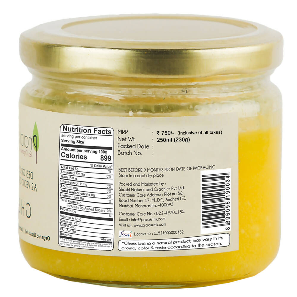 Praakritik Natural Desi Gir Cow A2 Ghee | Organic Grassfed - Vegetarian GMO Free Lactose Free - Cow Ghee 