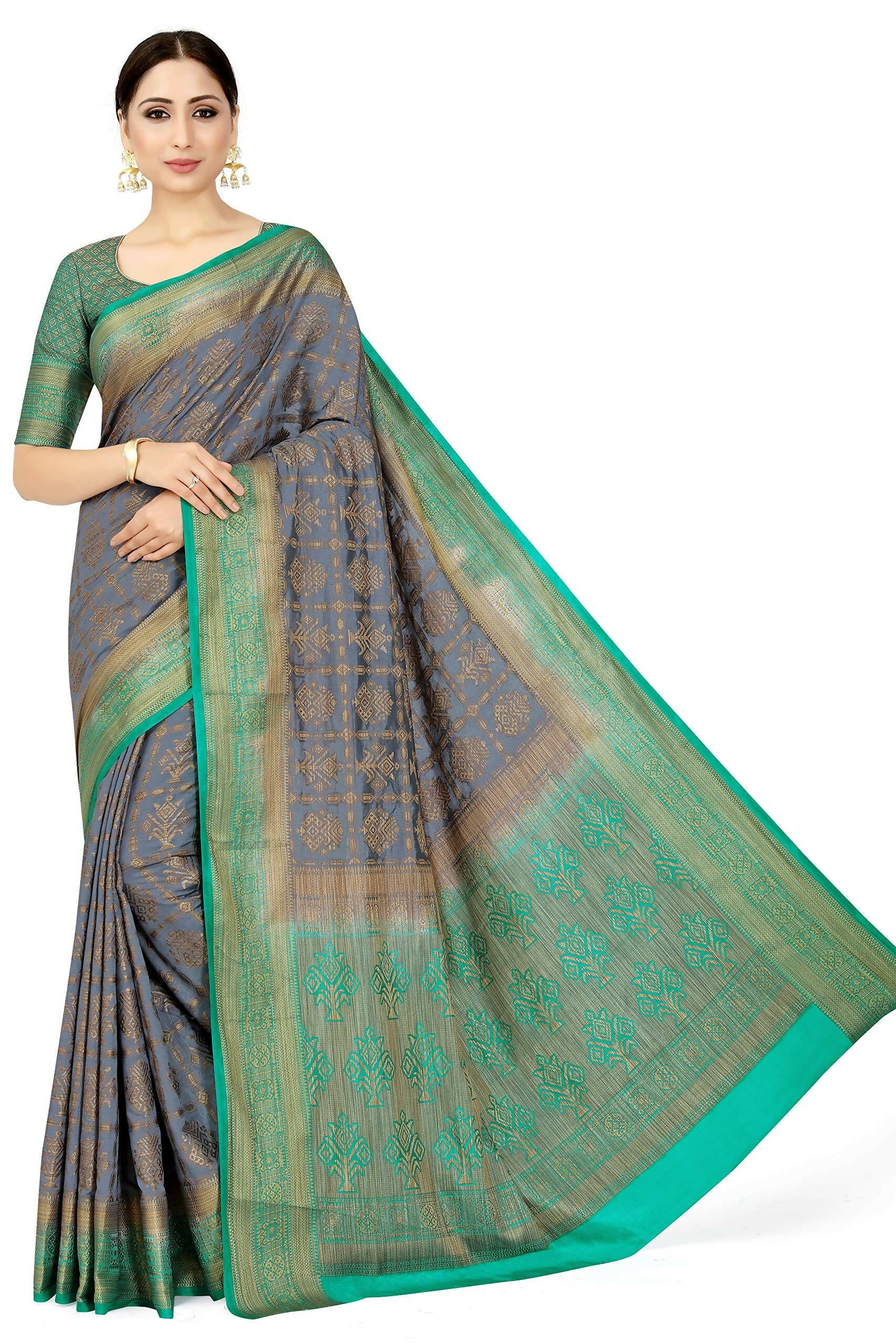 Mimosa Women's Charcoal Grey Patola Art Silk Saree