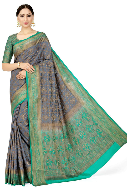 Mimosa Women's Charcoal Grey Patola Art Silk Saree