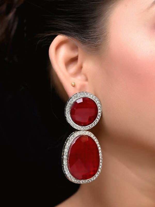 Smart Dangler With Rhino Stone Border Red Earrings For Women and Girls By House of Ree - Grab2buy