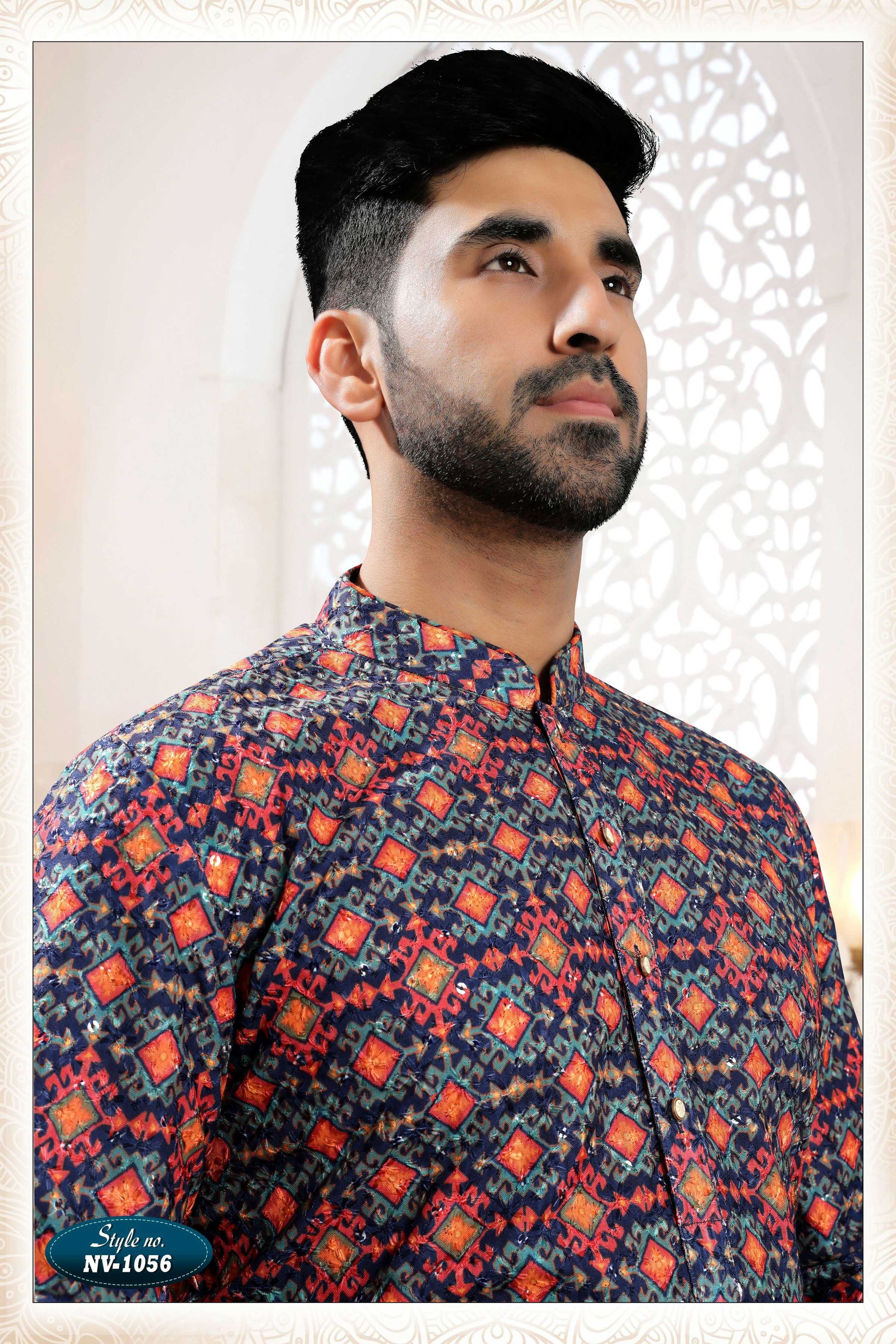 Joban Fashion Men's Blue Base Straight Rayon Thread And Sequence Embroidery All Over Kurta Set