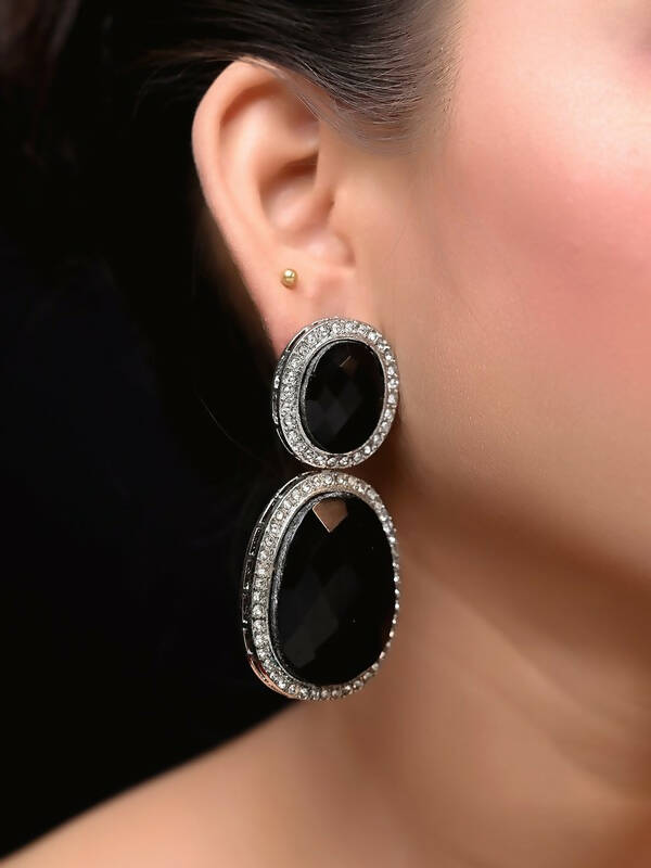 Smart Dangler With Rhino Stone Border Black Earrings For Women and Girls By House of Ree - Grab2buy