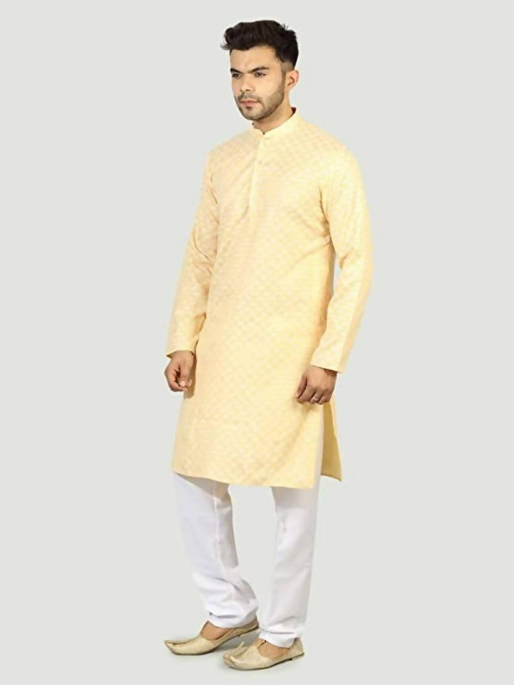 Uri And Mackenzie Mens Casual Cotton Blend kurta Pajama Set (Light Yellow)