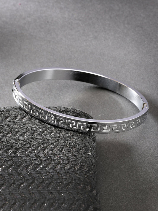 NVR Men's Silver-Plated Stainless Steel Kada Bracelet | Grab2Buy