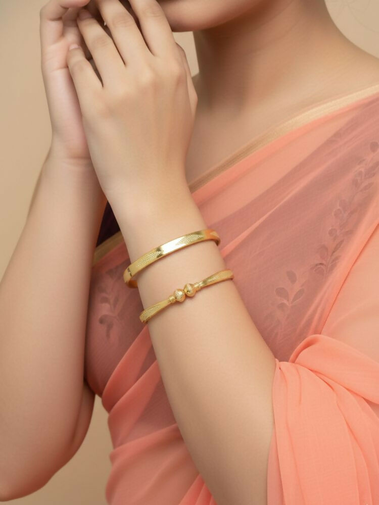 NVR Women Set of 2 Gold Plated Traditional Adjustable Kada Bangle