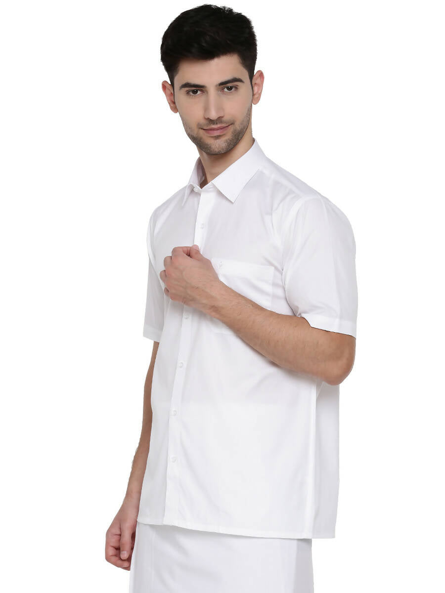 Ramraj Cotton Mens Half Sleeve Formal 100 % Cotton White Shirt 