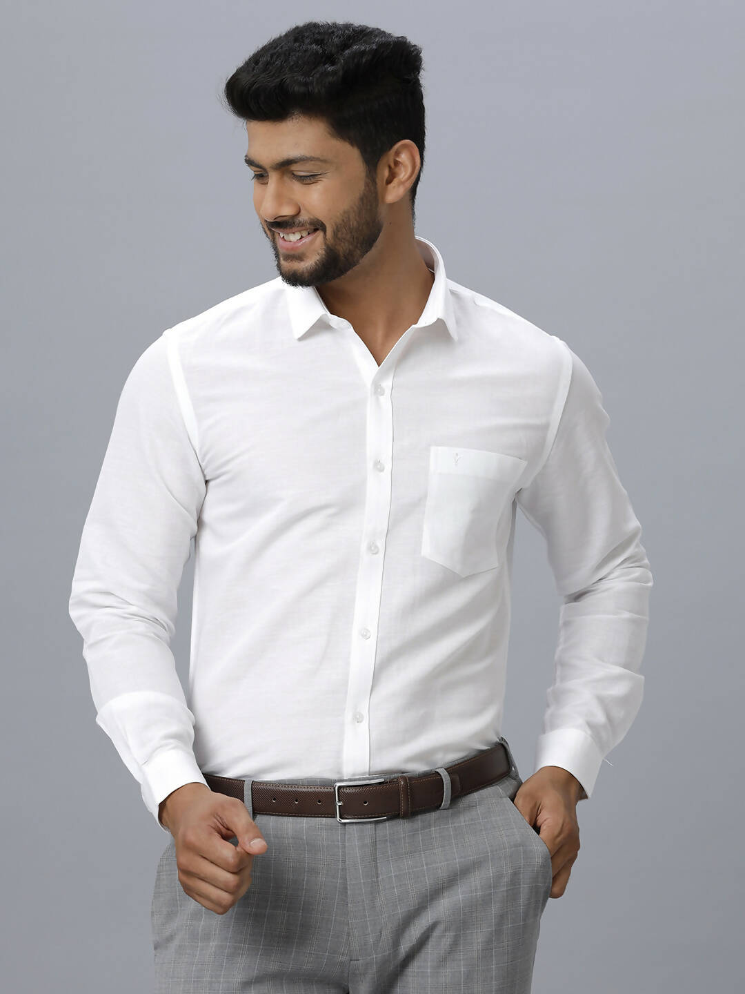 Ramraj Cotton Mens Full Sleeve Formal 100 % Cotton White Shirt 