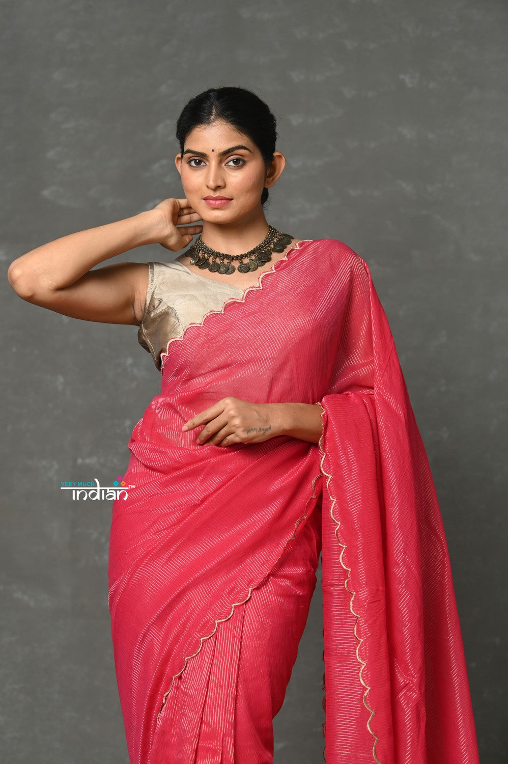 Very Much Indian Mul Cotton Zari Design Handloom Woven Saree - Rani Pink | Swadesiicart