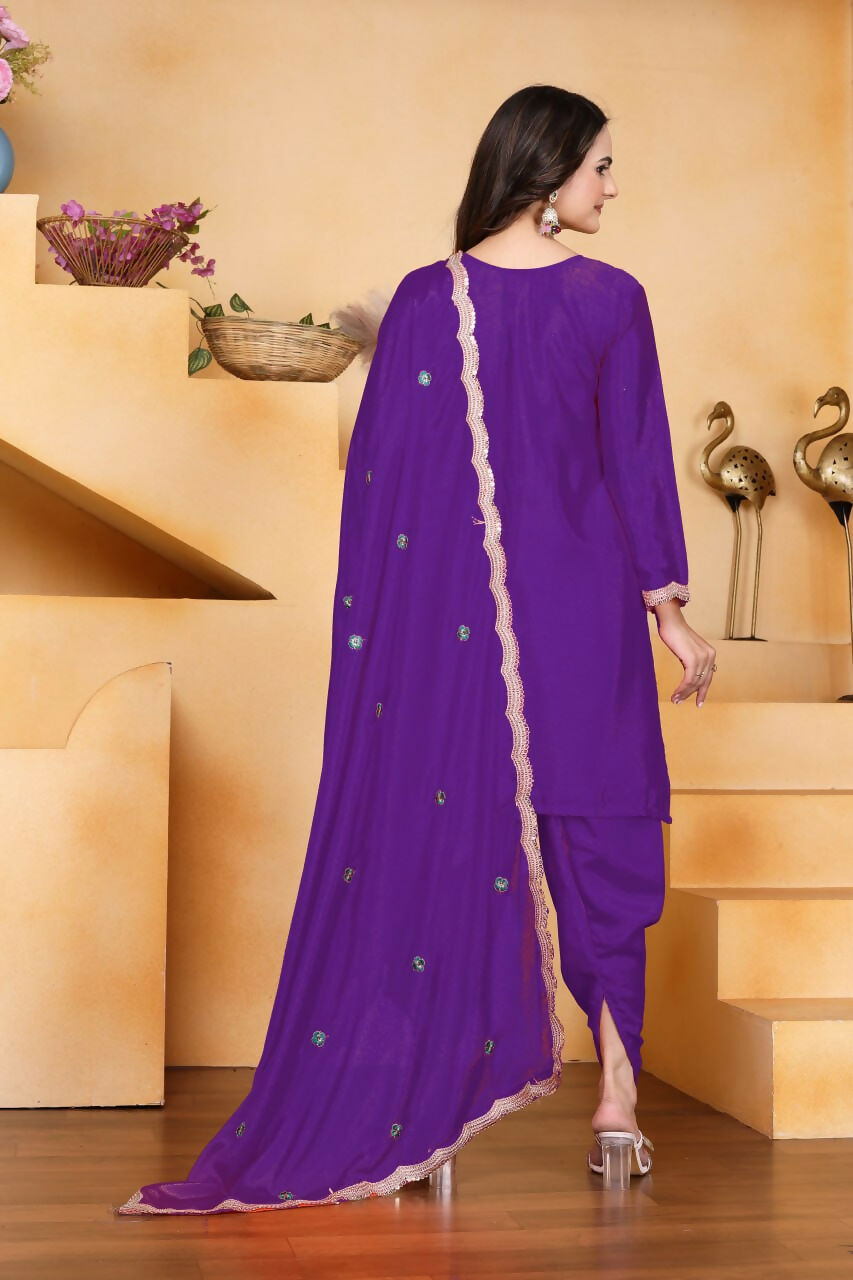 Teeya Creation Purple Color Chinon Silk Party Wear Punjabi Dhoti Suit